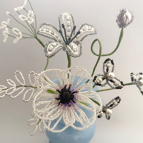 Small white beaded flower bouquet